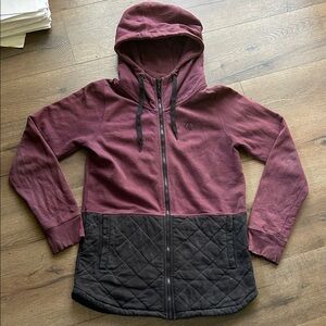 Volcom Two-Tone Quilted Zip Hoodie - Maroon and Black !! Medium